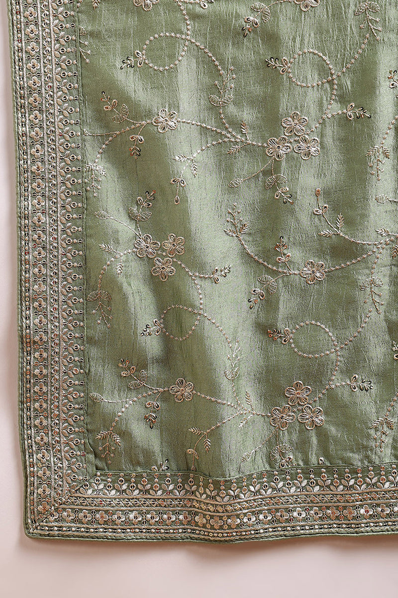 Green Silk Blend Ethnic Motifs Straight Suit Set PKSKD1897