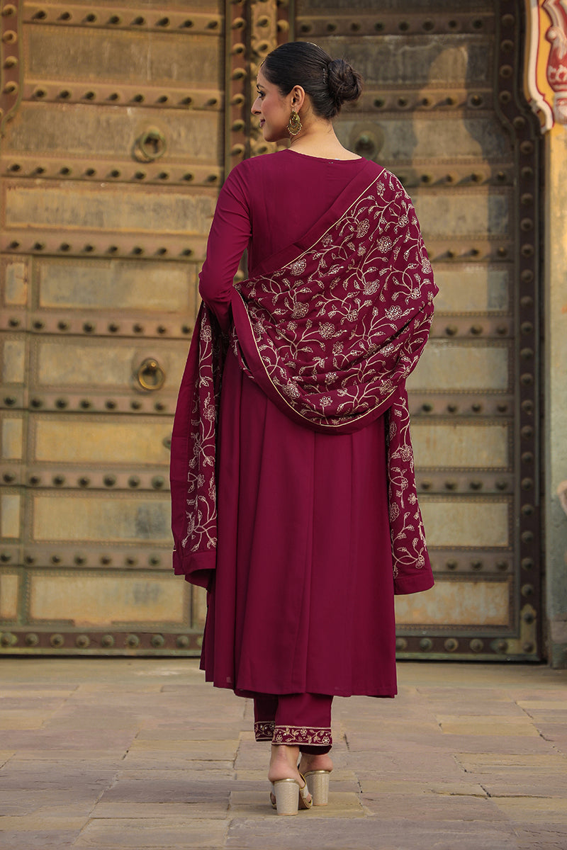 Fuschia Poly Georgette Angrakha Pant With Dupatta PKSKD1911