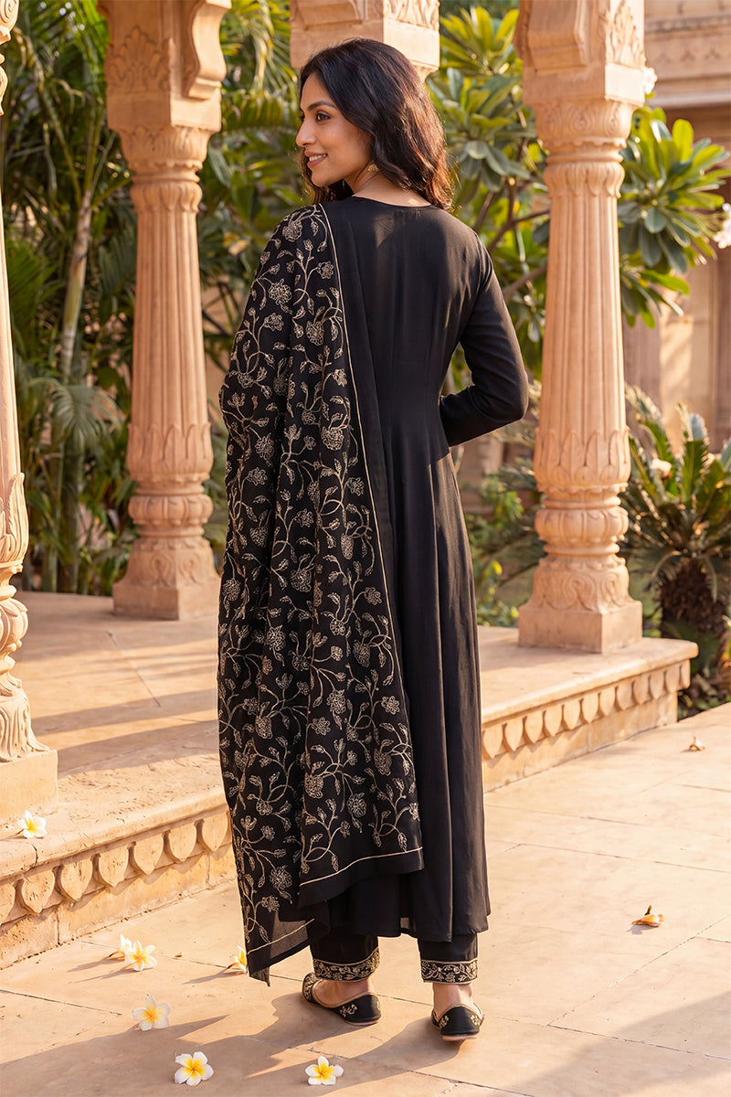 Black Poly Georgette Angrakha Pant With Dupatta PKSKD1913
