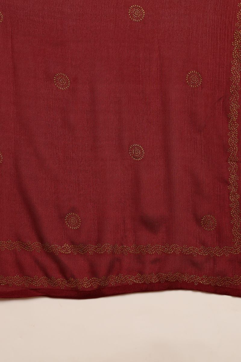 Maroon Silk Blend Anarkali Woven Design Kurta Pant With Dupatta PKSKD1915