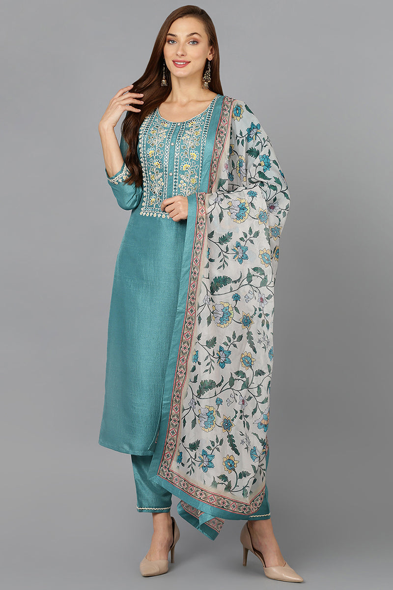 Blue Straight Kurta Pant With Dupatta PKSKD1921