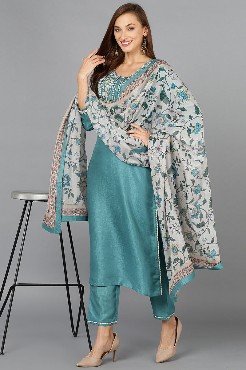 Blue Straight Kurta Pant With Dupatta PKSKD1921