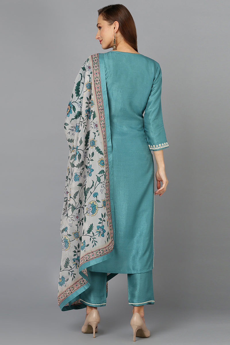 Blue Straight Kurta Pant With Dupatta PKSKD1921