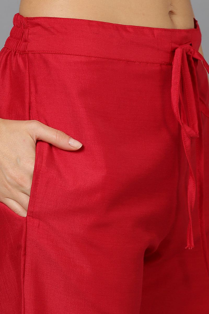 Red Silk Blend Straight Kurta Pant With Dupatta PKSKD1929
