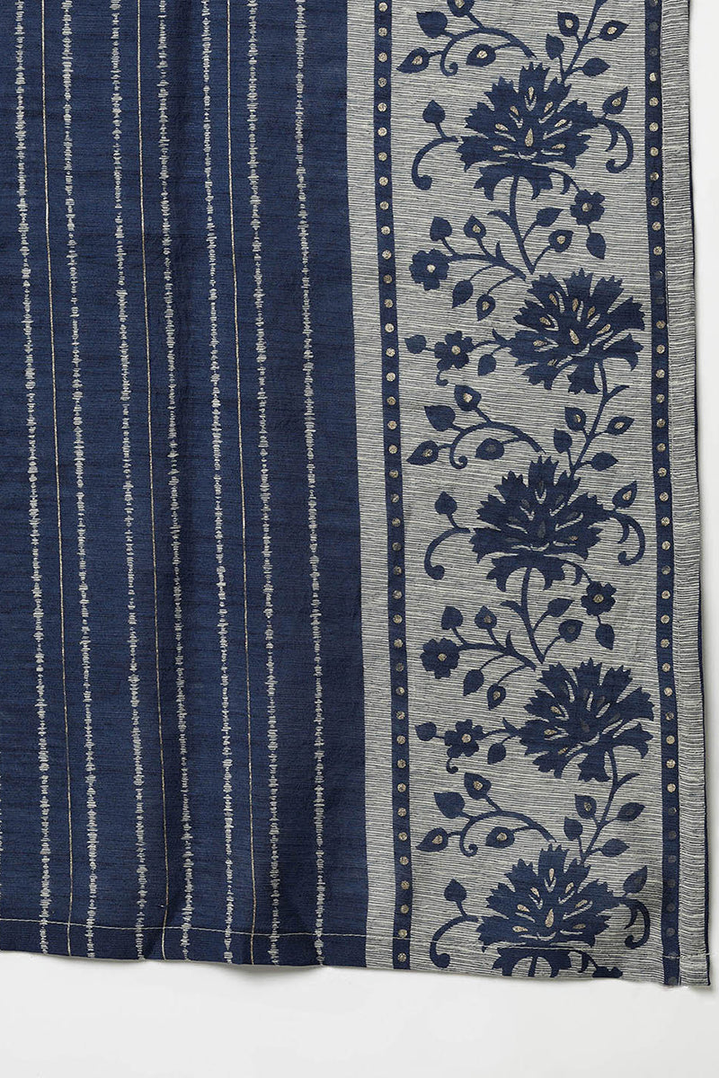 Cotton Blend Grey Straight Printed Kurta Pant With Blue Dupatta PKSKD1935