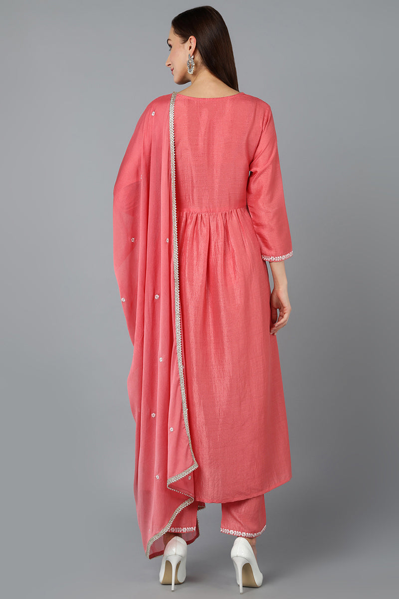 Silk Blend Blush Pink Straight Kurta Pant With Dupatta PKSKD1939