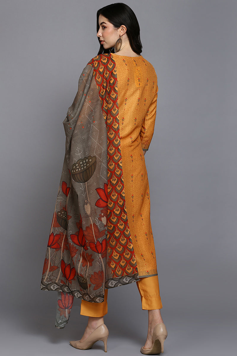 Orange Silk Blend Ethnic Motifs Straight Suit Set PKSKD1961