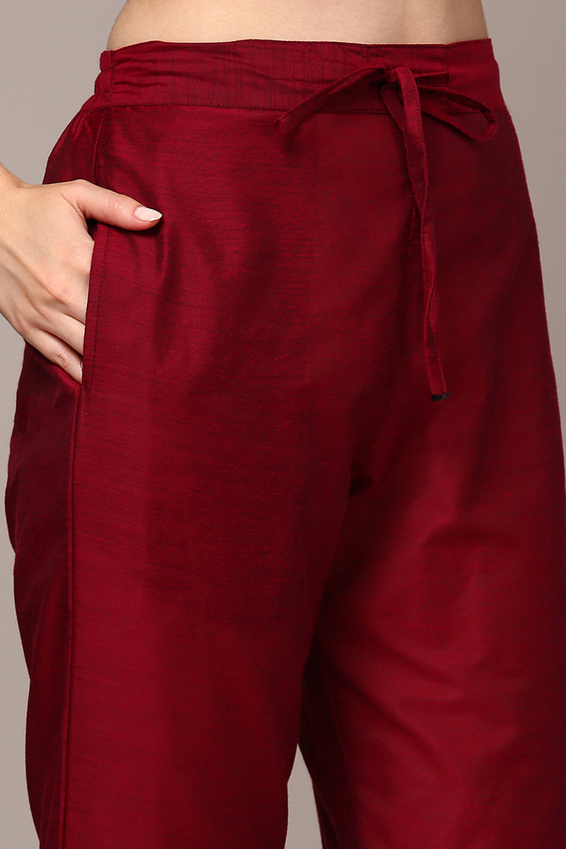 Plus Size Red Poly Chanderi Woven Design Straight Suit Set PKSKD1977