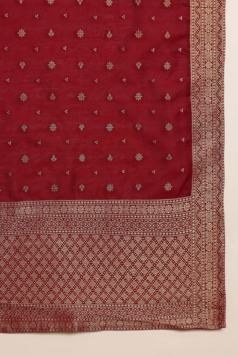 Red Poly Chanderi Woven Design Straight Suit Set PKSKD1977