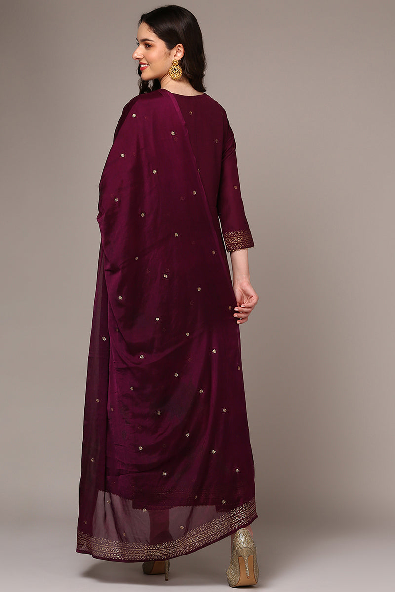 Burgundy Silk Blend Woven Design Flared Suit Set PKSKD1986