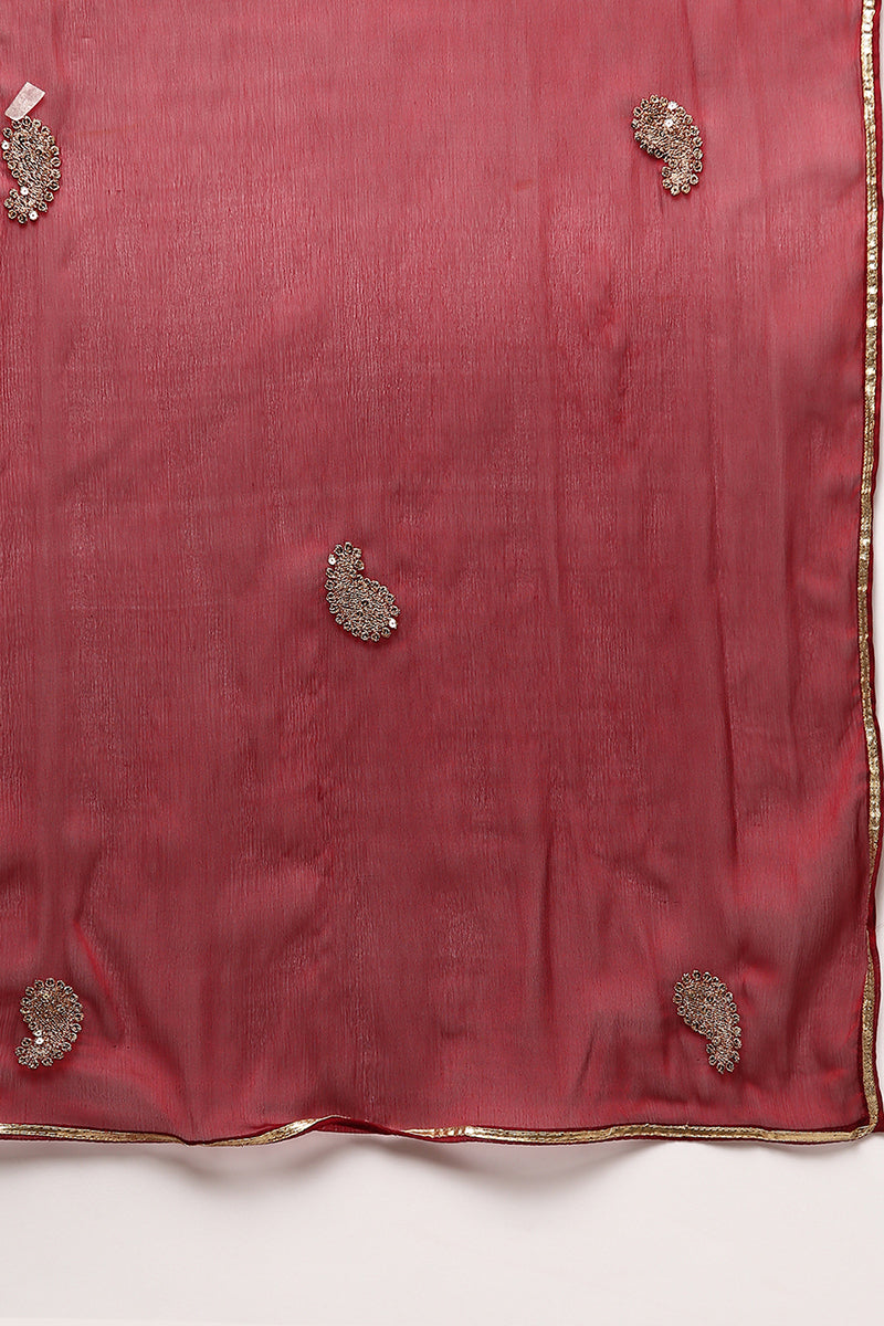 Maroon Silk Blend Yoke Design Straight Suit Set PKSKD1990