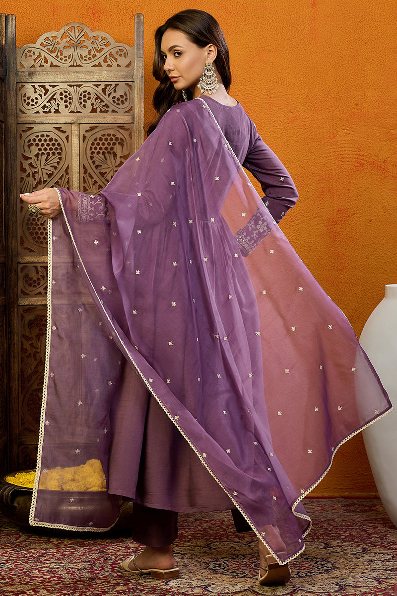 Purple Silk Blend Embroidered Anarkali Suit Set PKSKD1998