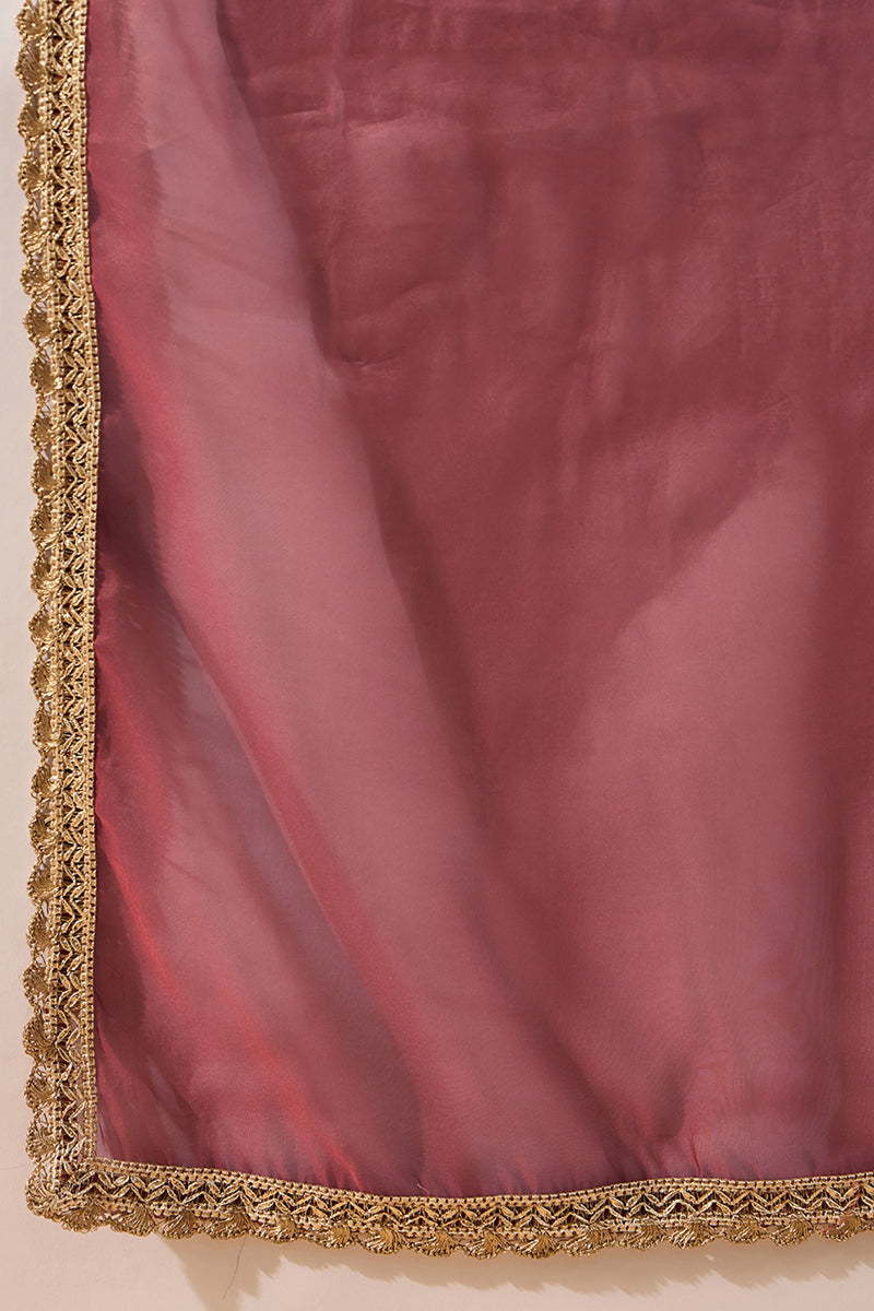 Rust Red Poly Georgette Solid Embroidered Straight Suit Set PKSKD2008