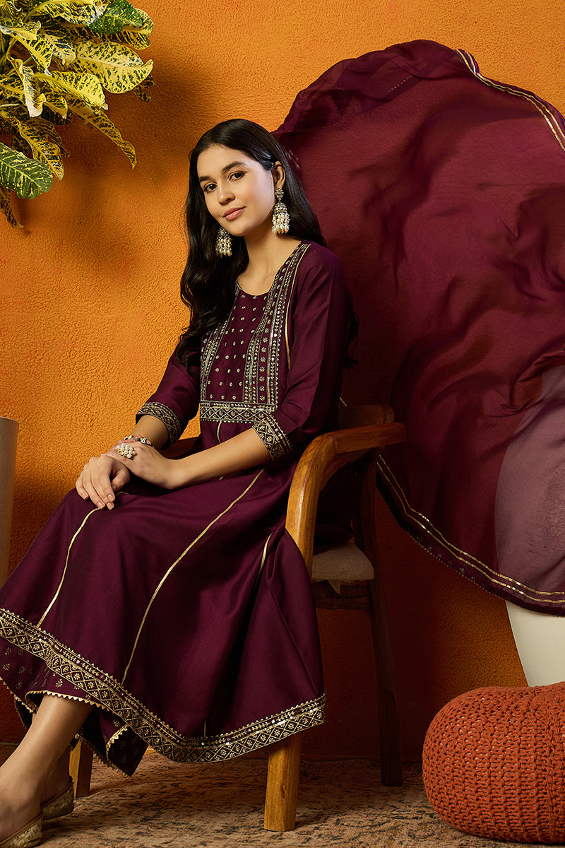 Purple Silk Blend Embroidered Anarkali Suit Set PKSKD2020