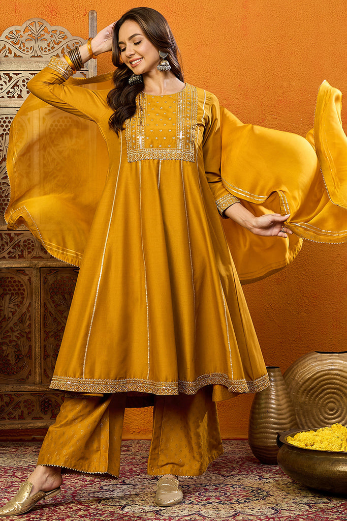 Mustard colour anarkali hotsell