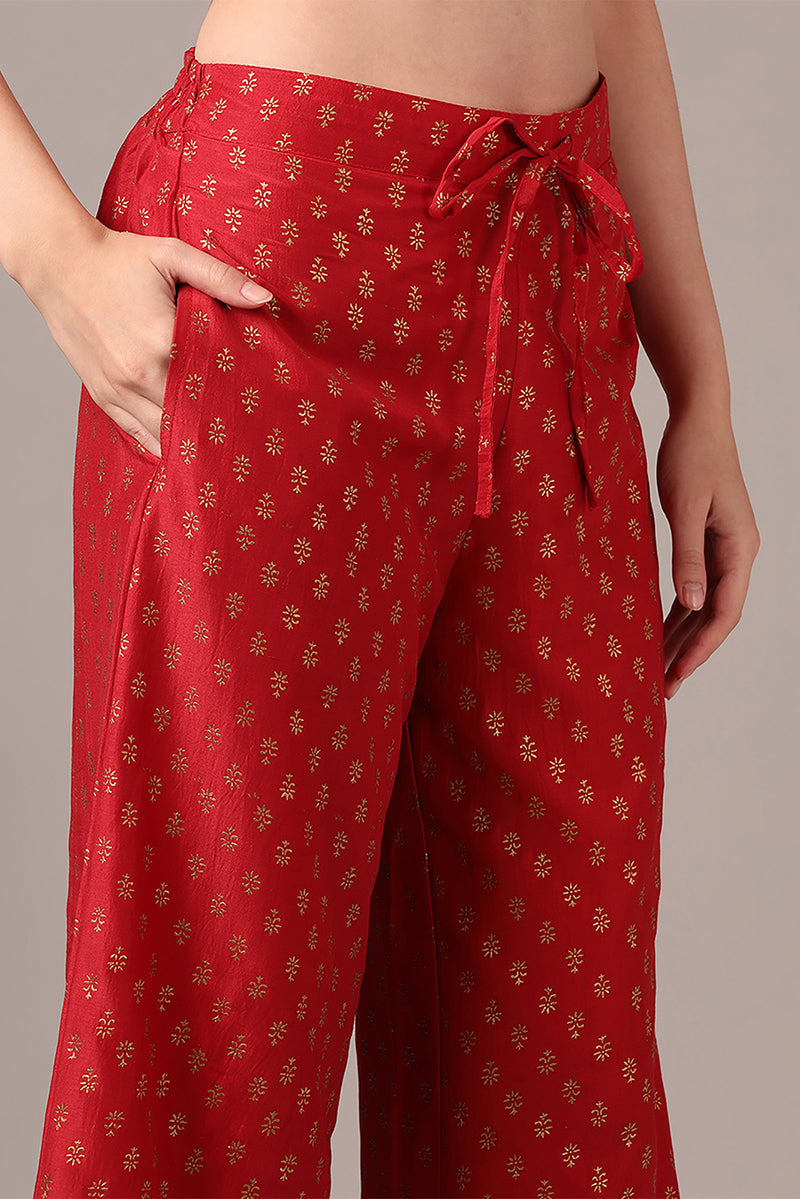 Red Silk Blend Solid Yoke Design Anarkali Style Suit Set PKSKD2038