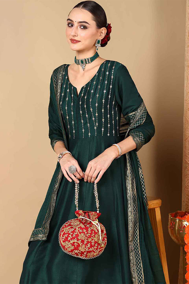 Green Silk Blend Woven Design Anarkali Suit Set PKSKD2051