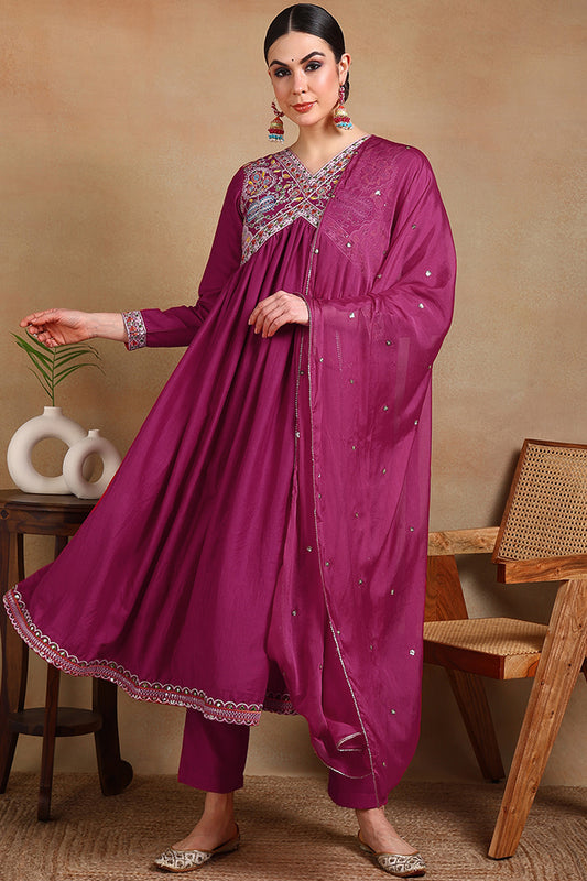 Pink Silk Blend Embroidered Anarkali Suit Set PKSKD2101A