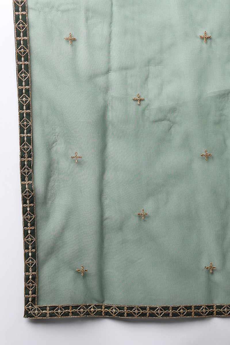 Green Silk Blend Solid Embroidered Straight Suit Set PKSKD2174