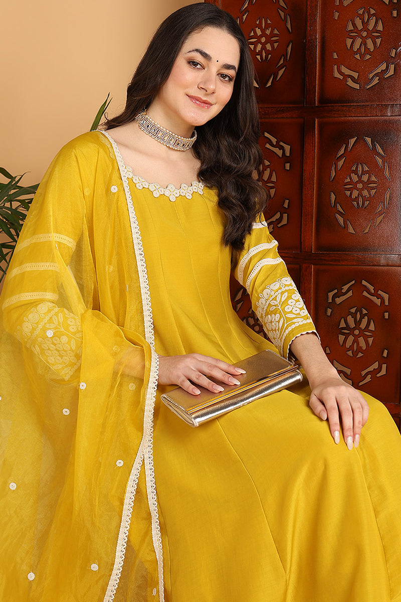 Yellow Silk Blend Solid Embroidered Anarkali Suit Set PKSKD2210