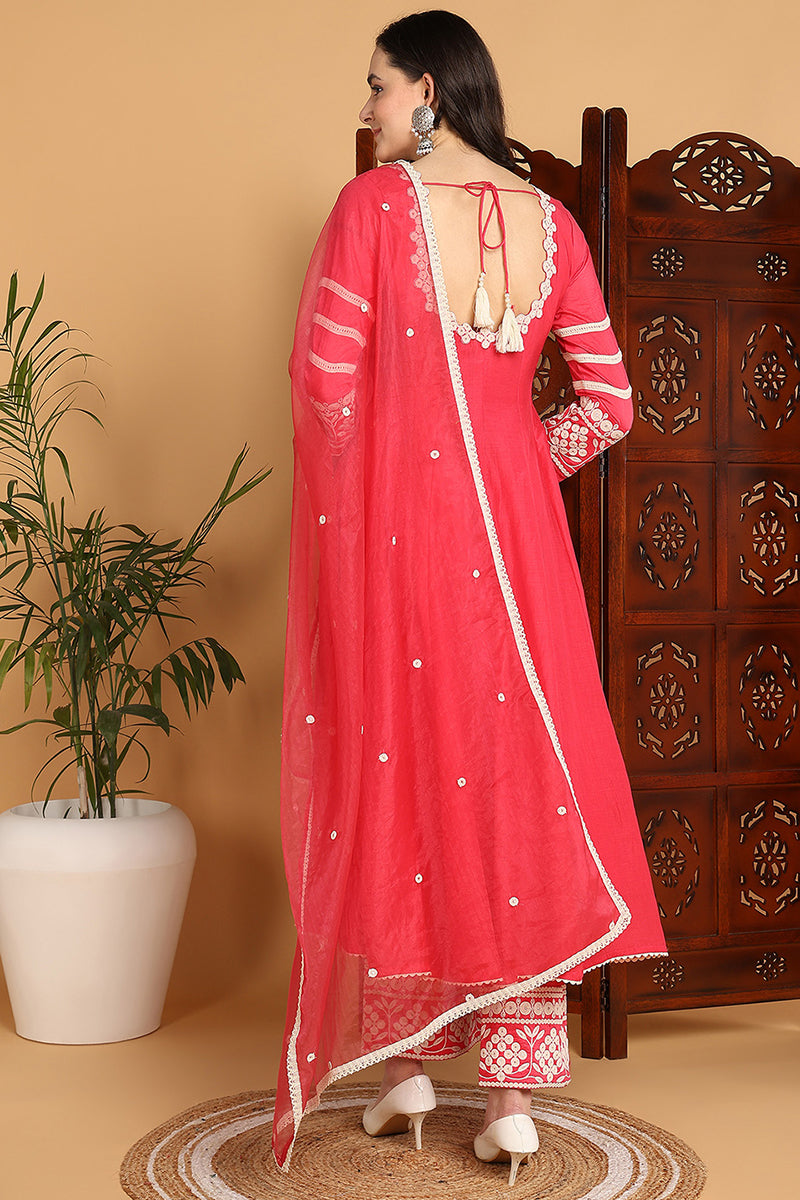 Pink Silk Blend Solid Embroidered Anarkali Suit Set PKSKD2213