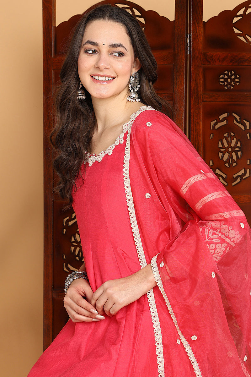 Pink Silk Blend Solid Embroidered Anarkali Suit Set PKSKD2213