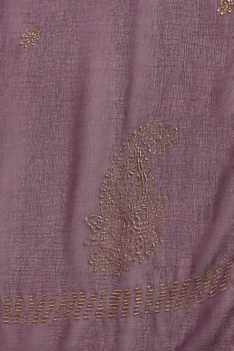 Purple Silk Blend Woven Design Embroidered Flared Suit Set PKSKD2255