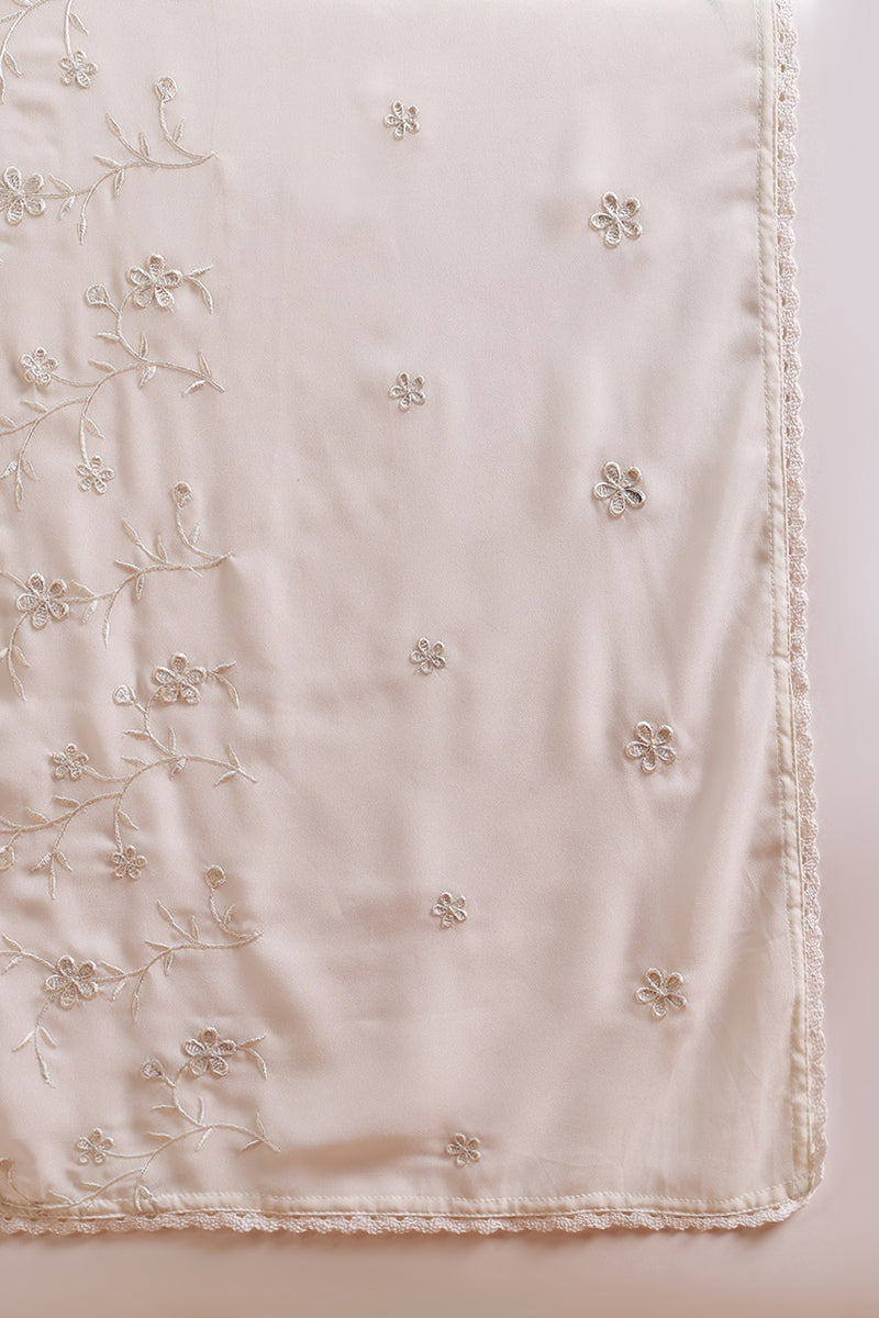 Off White Poly Georgette Embroidered A-Line Suit Set PKSKD2337