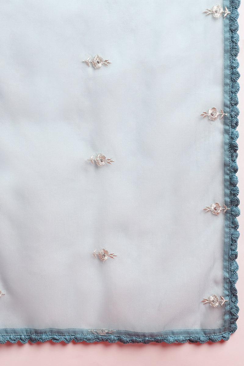 Blue Organza Solid Embroidered Anarkali Suit Set PKSKD2400