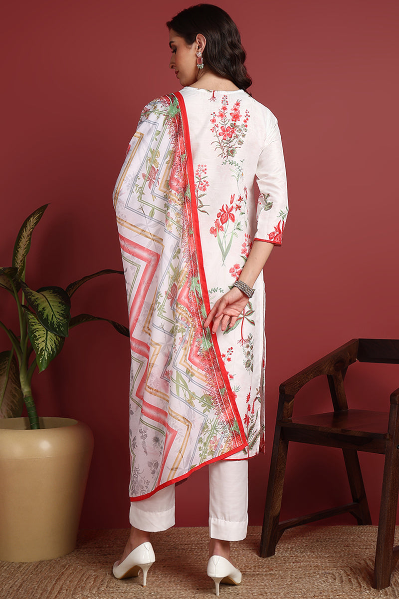 White Rayon Blend Floral Printed Straight Suit Set PKSKD2415