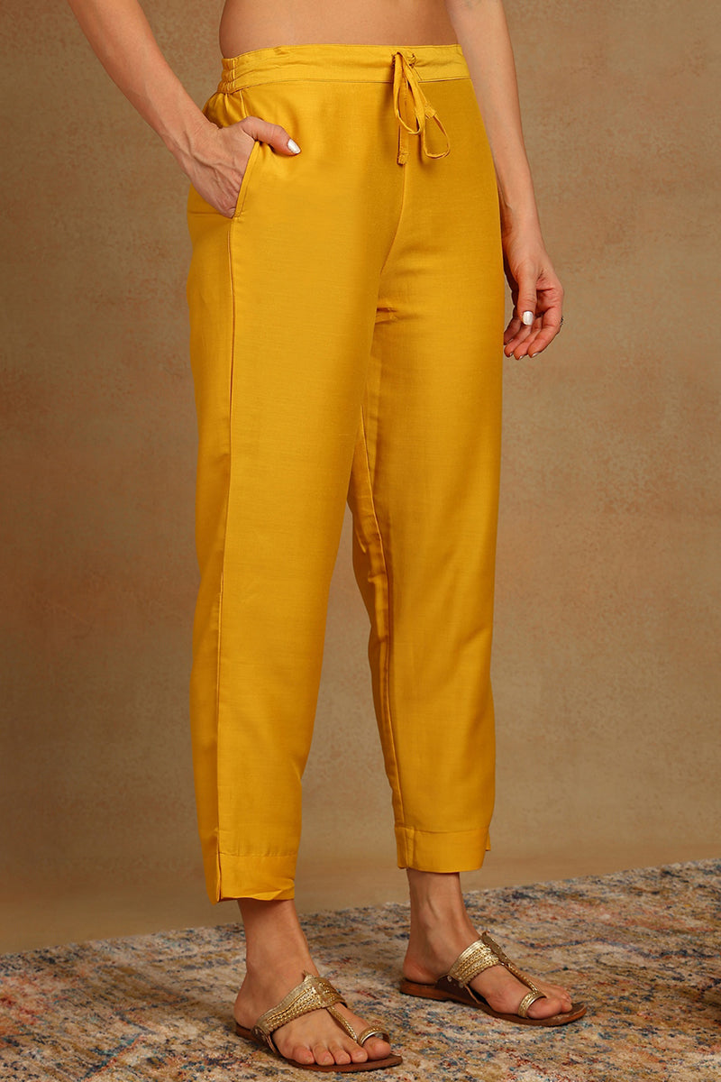 Mustard Yellow Rayon Blend Floral Printed Straight Suit Set PKSKD2416