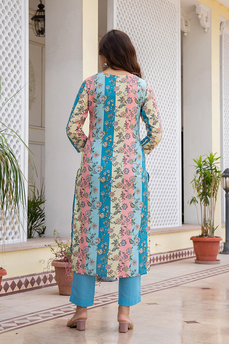 Multi Color Rayon Blend Floral Printed Straight Suit Set PKSKD2461