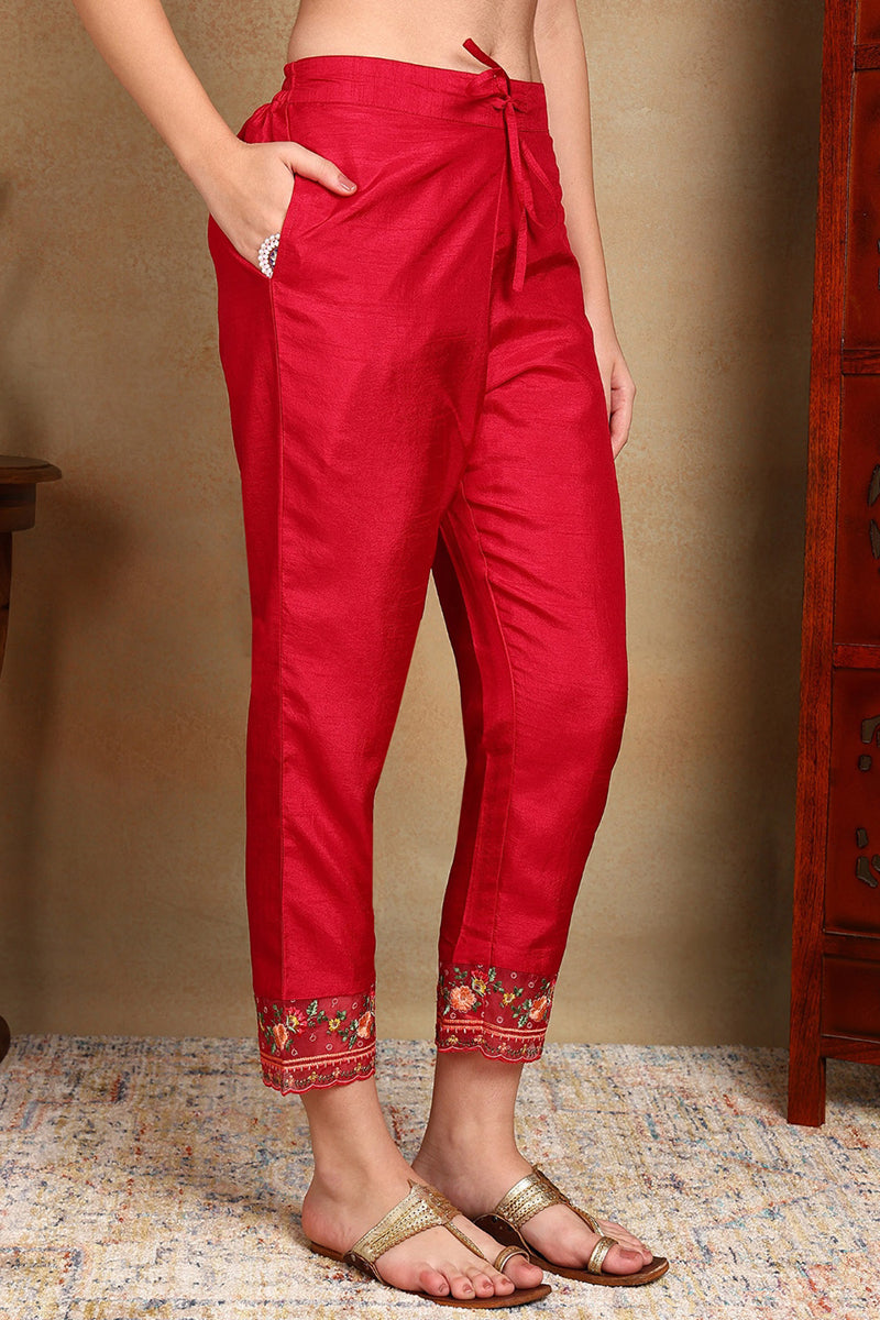 Rani Pink Silk Blend Solid Embroidered Straight Trouser Bottom Suit Set PKSKD2472