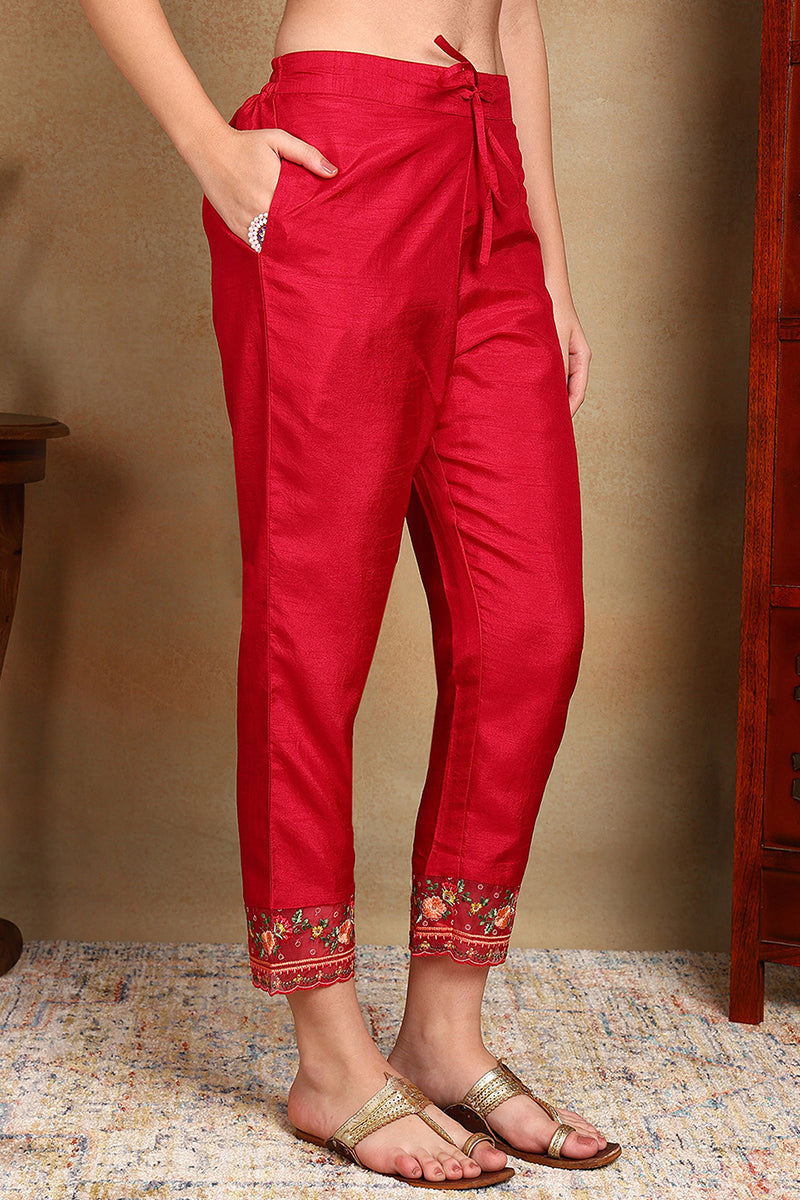 Rani Pink Silk Blend Solid Embroidered Straight Trouser Bottom Suit Set PKSKD2472