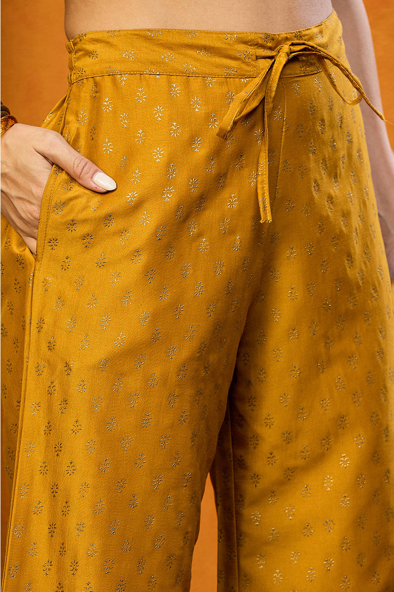 Mustard Yellow Silk Blend Solid Embroidered Anarkali Suit Set PKSKD2519