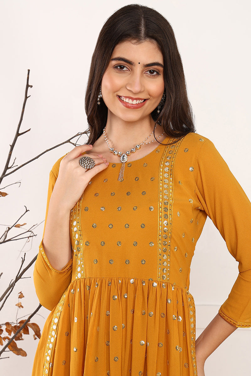 Mustard Yellow Georgette Solid Embroidered Straight Palazzo Suit Set PKSKD2521YLW