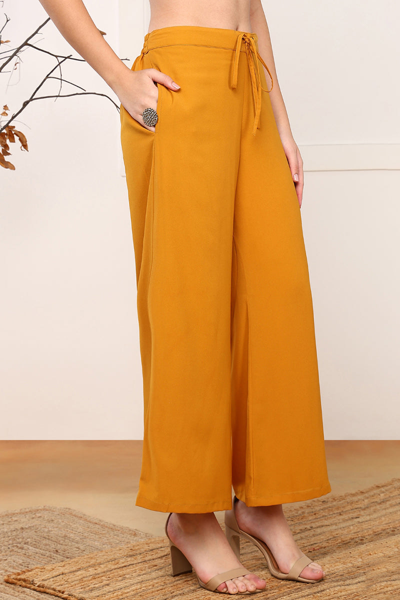 Mustard Yellow Georgette Solid Embroidered Straight Palazzo Suit Set PKSKD2521YLW