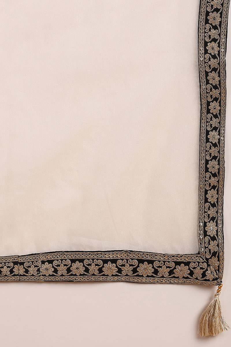 Cream Silk Blend Solid Embroidered Straight Trouser Bottom Suit Set PKSKD2530CRM