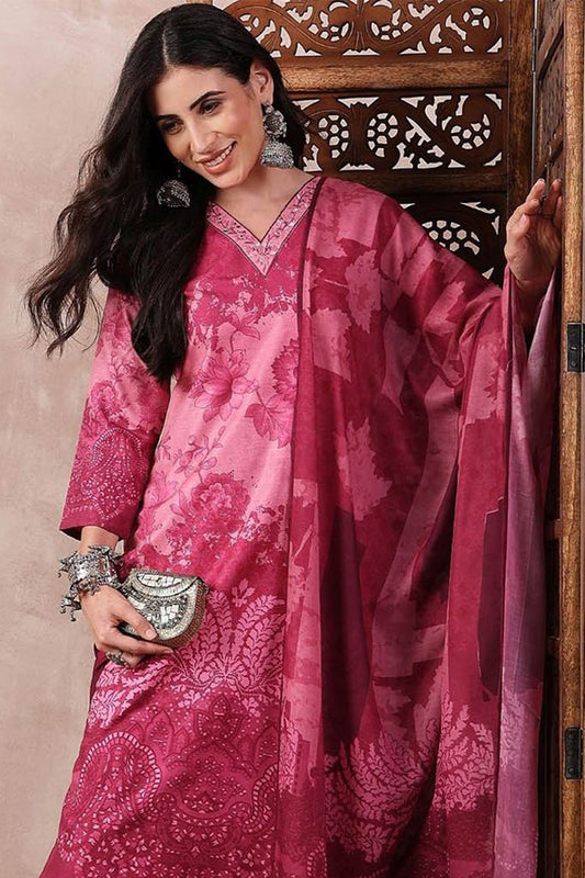 Pink Rayon Blend Ethnic Motifs Printed Straight Trouser Bottom Suit Set PKSKD2551PNK