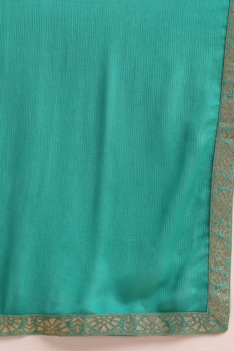 Sea Green Silk Blend Ethnic Motifs Woven Design Straight Trouser Bottom Suit Set PKSKD2581