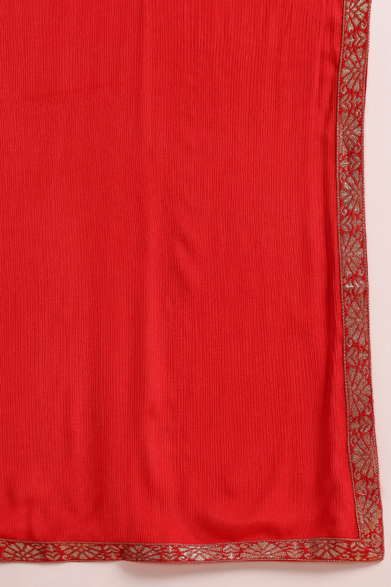 Red Chanderi Silk Ethnic Motifs Woven Design Straight Trouser Bottom Suit Set PKSKD2585