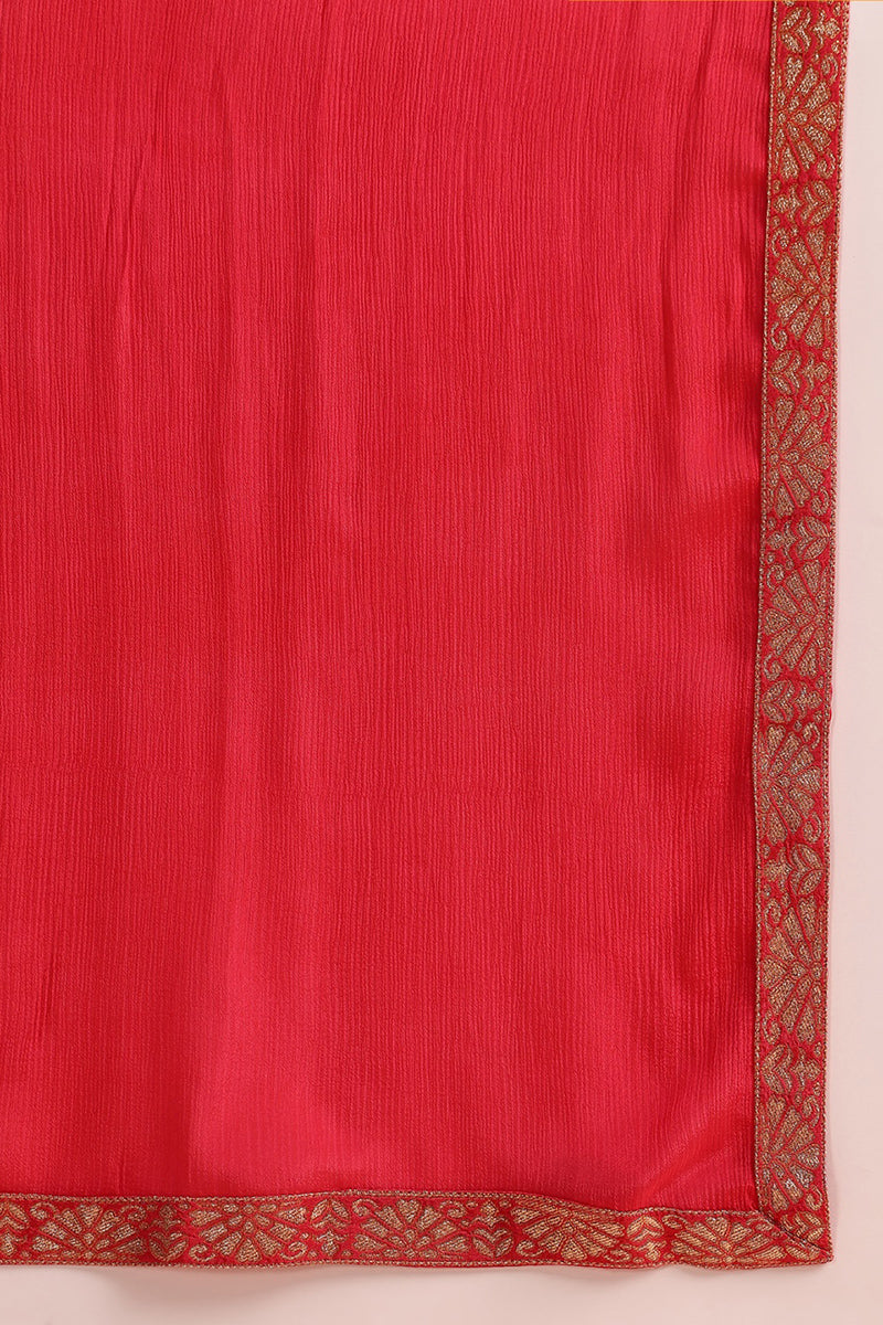 Pink Organza Ethnic Motifs Hand Work Woven Design Straight Trouser Bottom Suit Set PKSKD2587