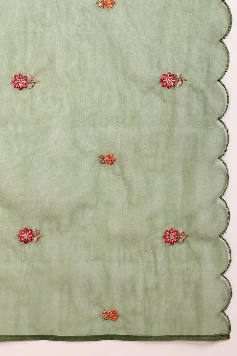 Green Silk Blend Solid Embroidered Straight Trouser Bottom Suit Set PKSKD2635