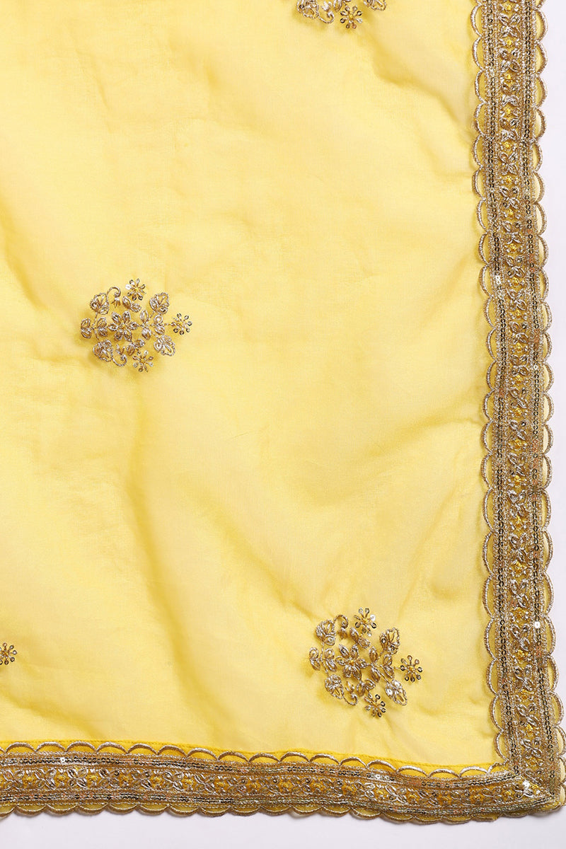 Yellow Silk Blend Solid Straight Suit Set With Palazzo Style Bottom PKSKD2742