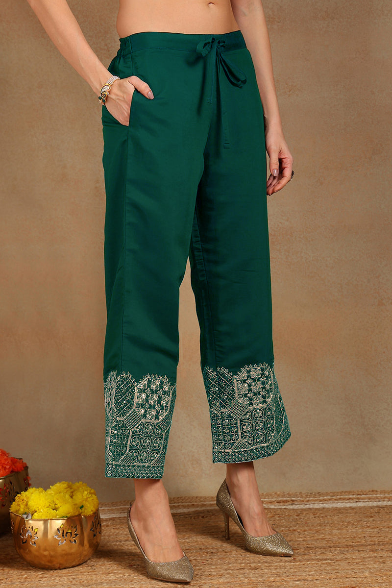 Teal Green Silk Blend Solid Straight Festive Suit Set PKSKD2743
