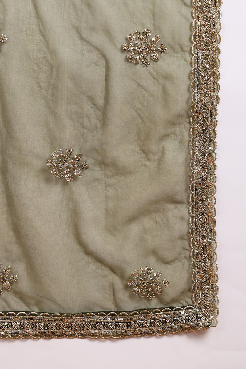 Olive Green Silk Blend Solid Straight Suit Set PKSKD2744