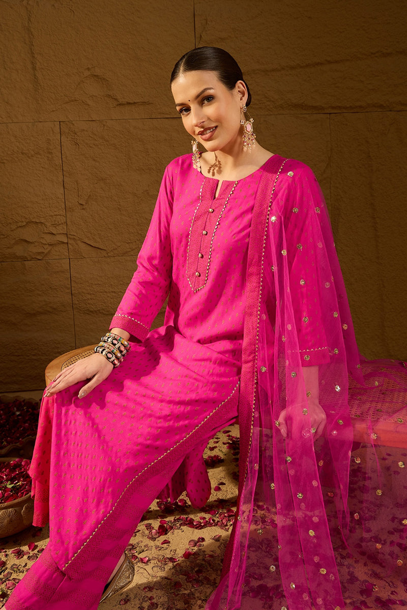 Pink Viscose Rayon Ethnic Motifs Printed Straight Suit Set PKSKD2776