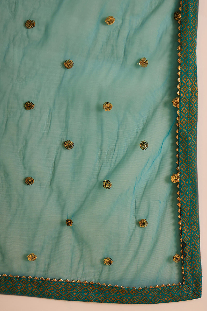 Teal Viscose Rayon Ethnic Motifs Printed Straight Suit Set PKSKD2779