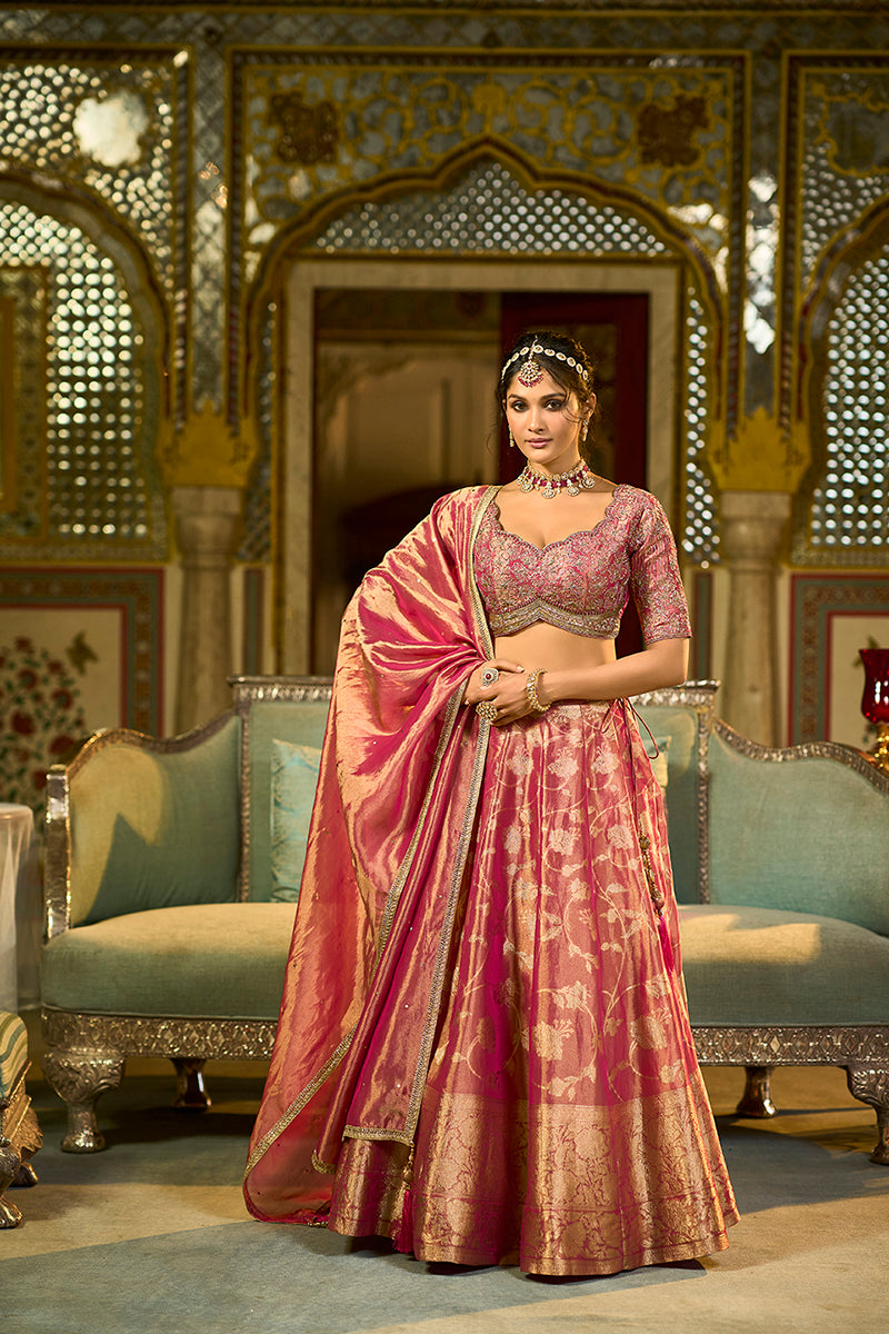Pink Silk Blend Embroidered Flared Lehenga Choli With Dupatta PKSKD2864
