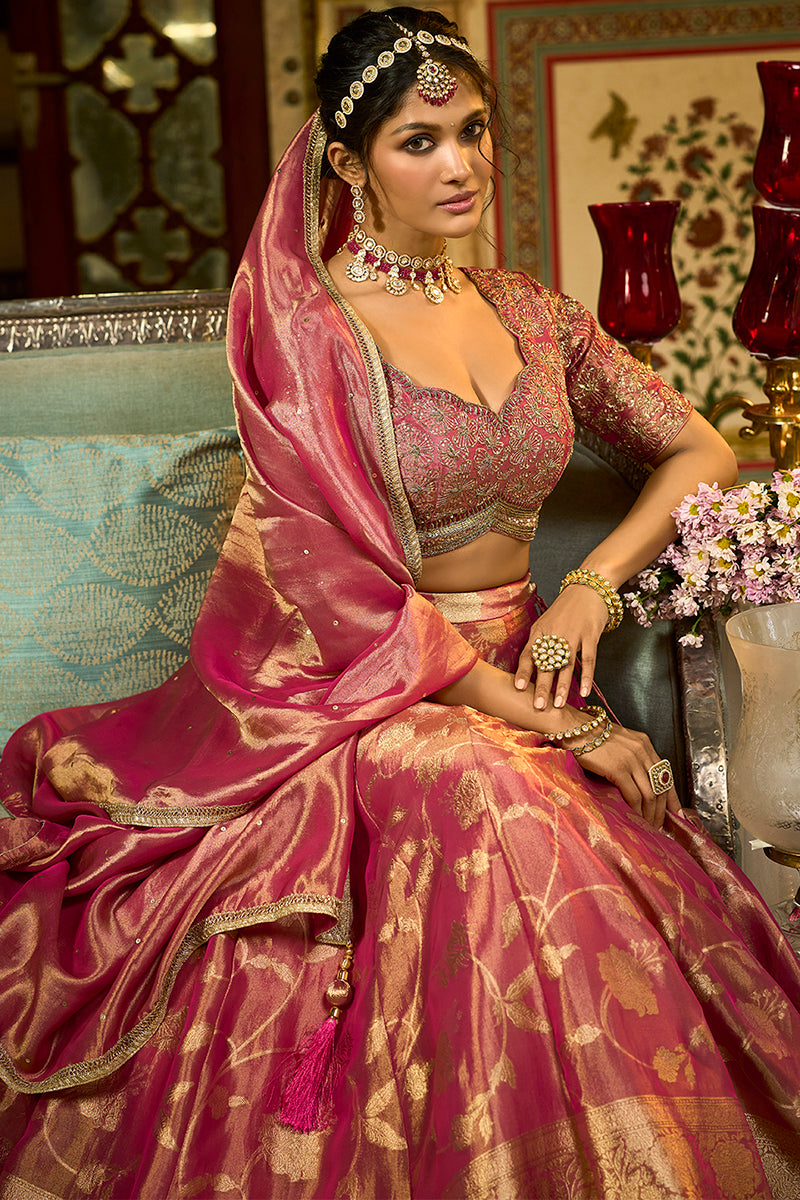 Pink Silk Blend Embroidered Flared Lehenga Choli With Dupatta PKSKD2864